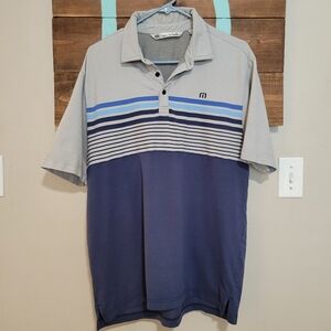Travis Mathew Gray and Navy Striped Retro Vibes Polo Shirt Size Large